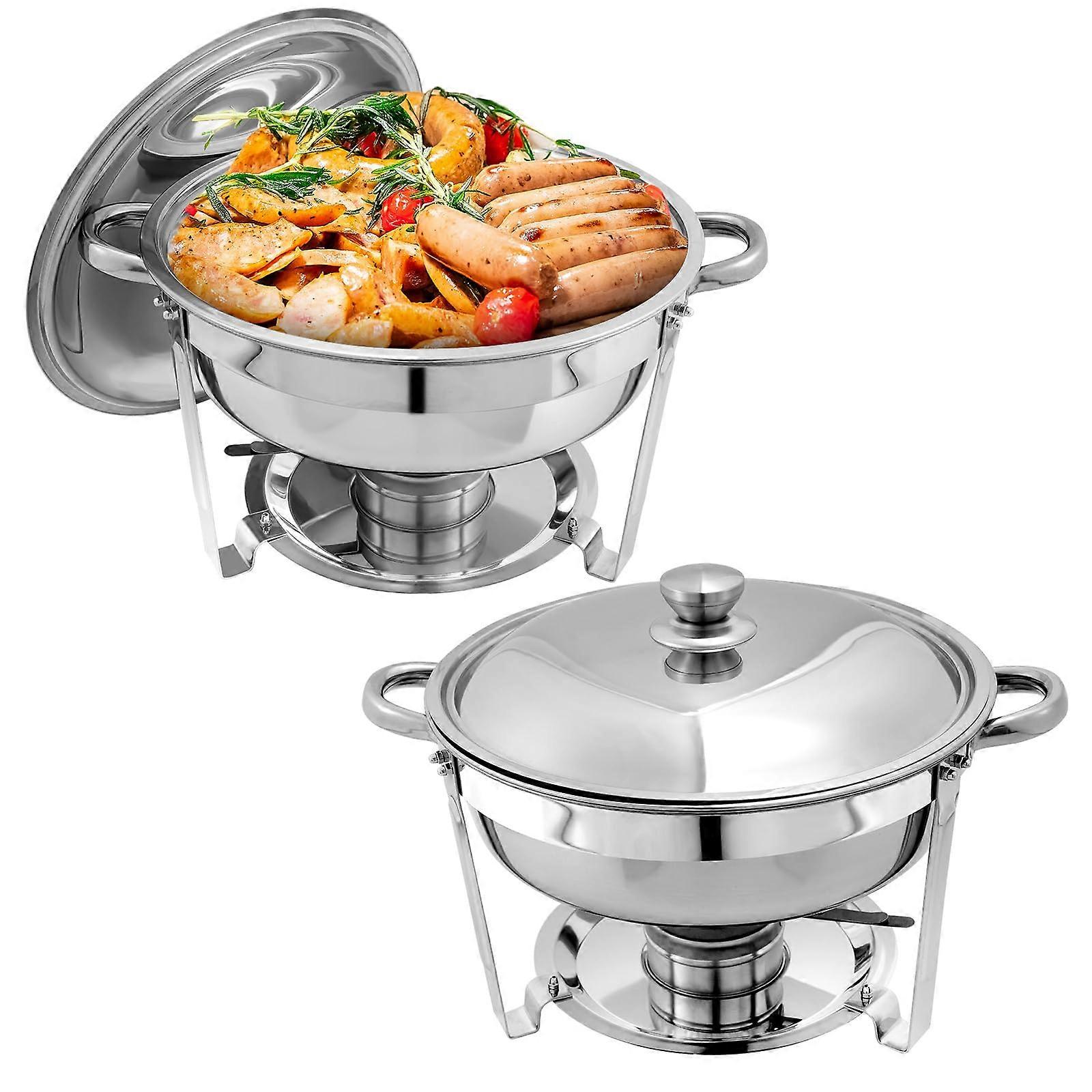 5 QT Chafing Dishes Set, Premium Stainless Steel Round Buffet Warmers for Banquets, Parties, Weddings (2 PCS)