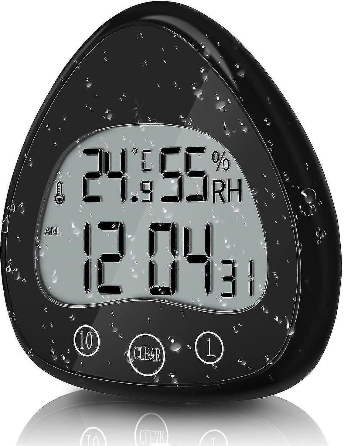 Waterproof Digital Shower Clock & Kitchen Timer - LCD Countdown Timer with Temperature & Humidity Display