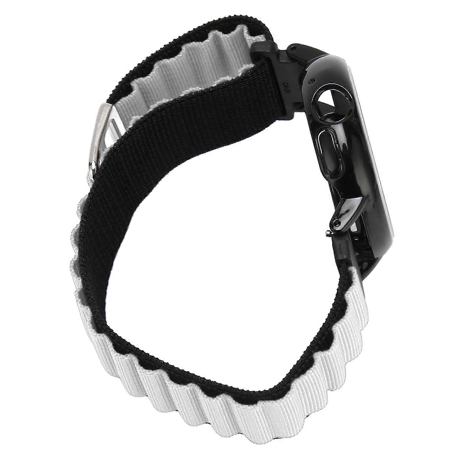 Stretch Nylon Loop Watch Strap with Protective Bumper Case for Pixel Watch White Black