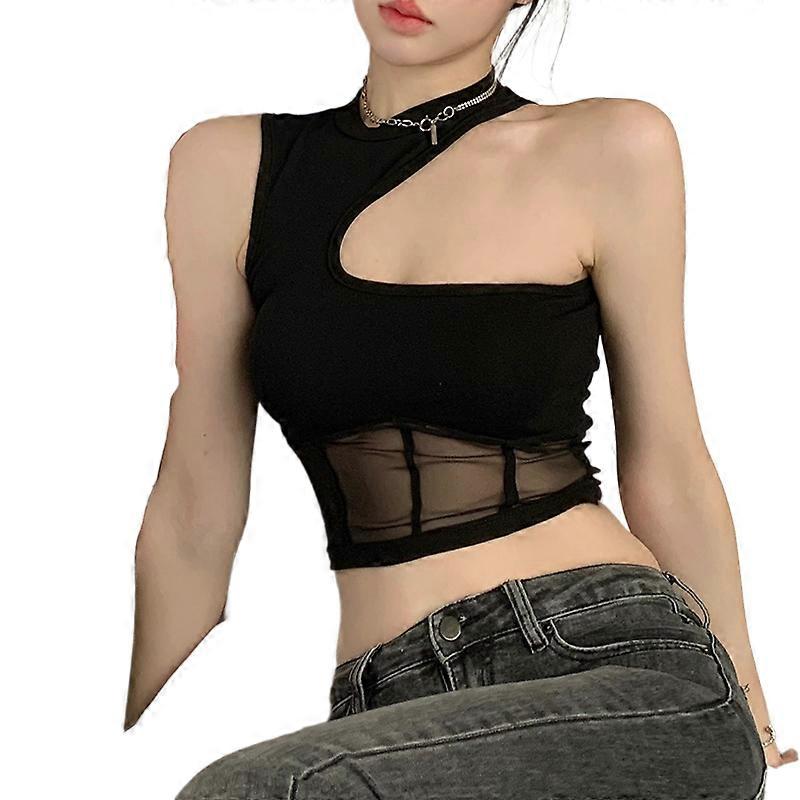 Women's Top Patchwork Solid Color Sloping Shoulder Round Neck Vest