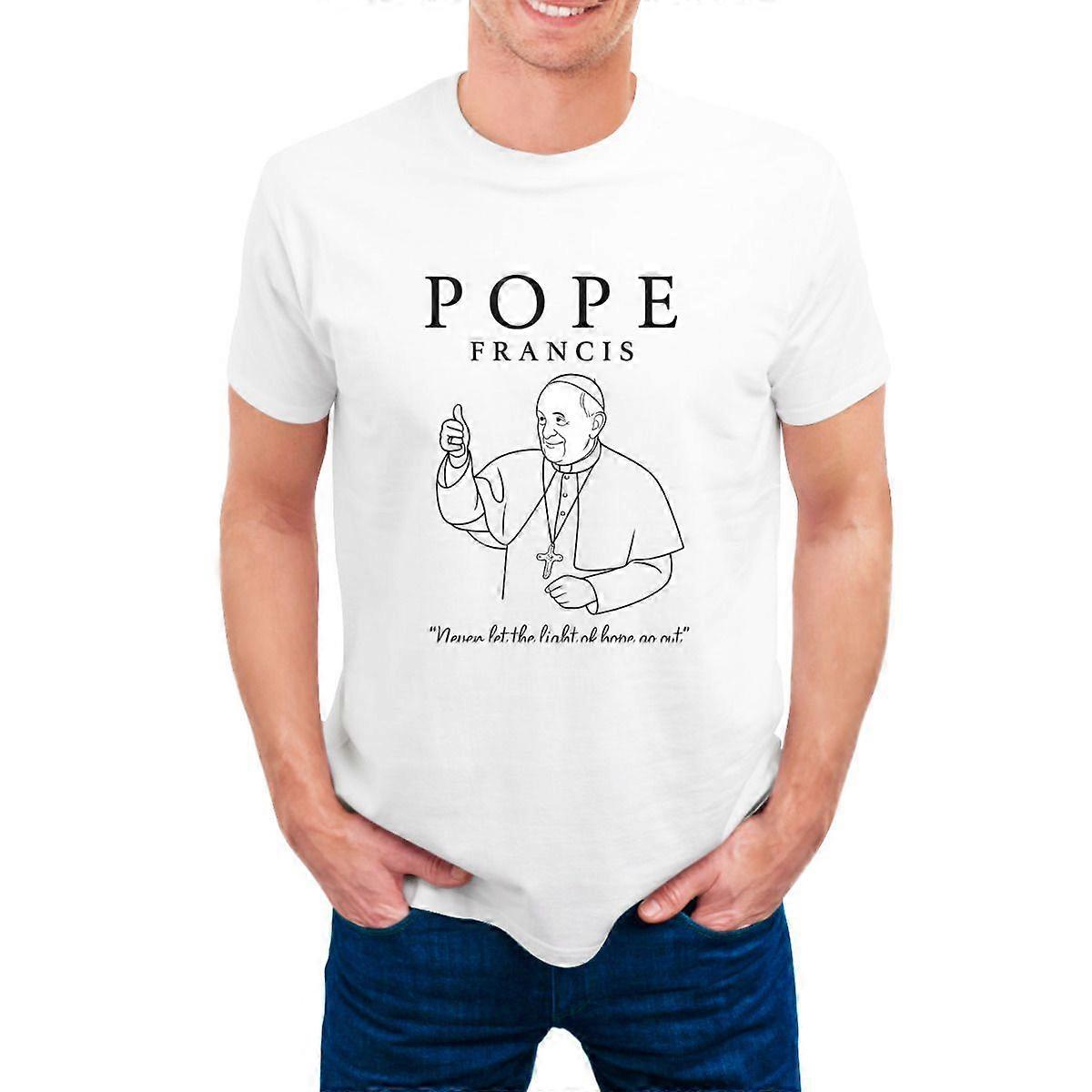 Pope Francis Quote T-Shirt For Men Never Let the Light of Hope Go Out Graphic Tee Christian Inspiration Shirt