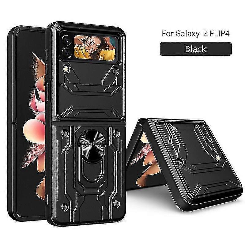 Magnetic Case Compatible Samsung Galaxy Z Flip 4 With Ring Holder Push Pull Camera Protection Shockproof