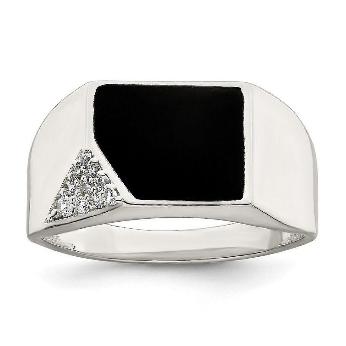 10.15mm 925 Sterling Silver Black Enameled and Cubic Zirconia Mens Ring-Ring for Men - Ring Size: 9 to 11