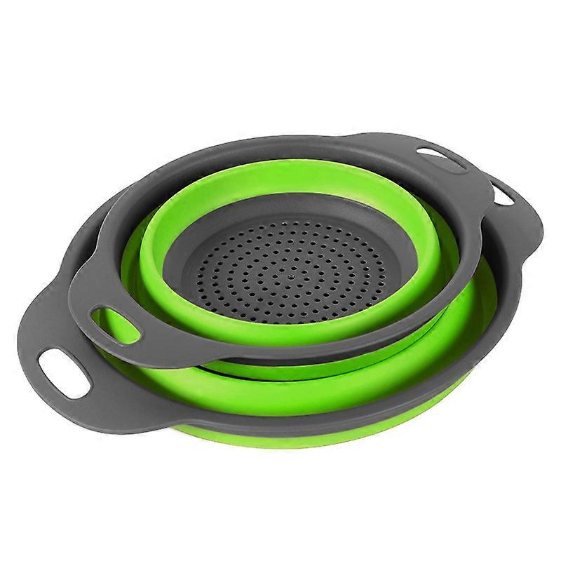 Drain Basket Collapsible Silicone Colander Colander Set Portable Fruit Basket Easy-to-Clean Multifunctional Telescoping Drain Basket 2 Sizes Green