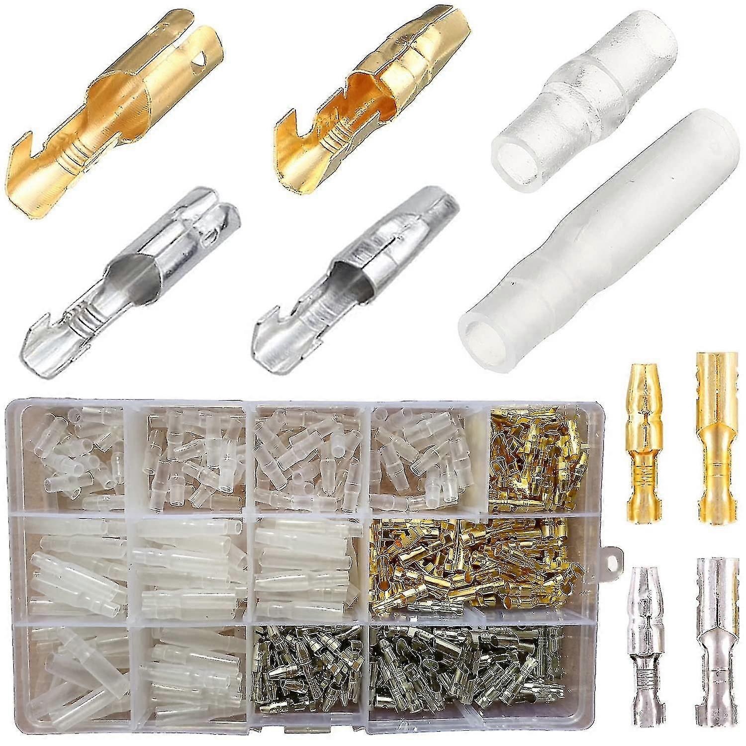 ערכת מחברי קליעים מפליז, 400pcs מחבר מסוף קליעים 3.9 מ"מ זכר ונקבה עם שרוולי בידוד, מסוף חשמלי לאופנוע B