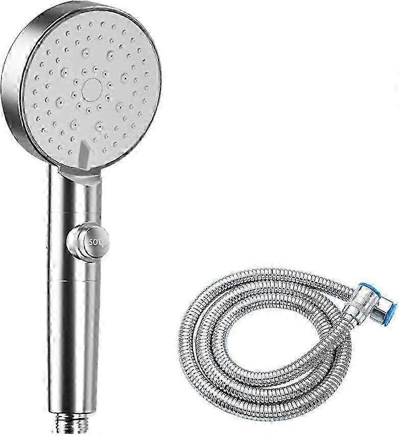 Pomme de douche à économie d’eau LM 5 modes, pomme de douche réglable, arrêt à un bouton, salle de bain haute pression universelle (argent) IUJ