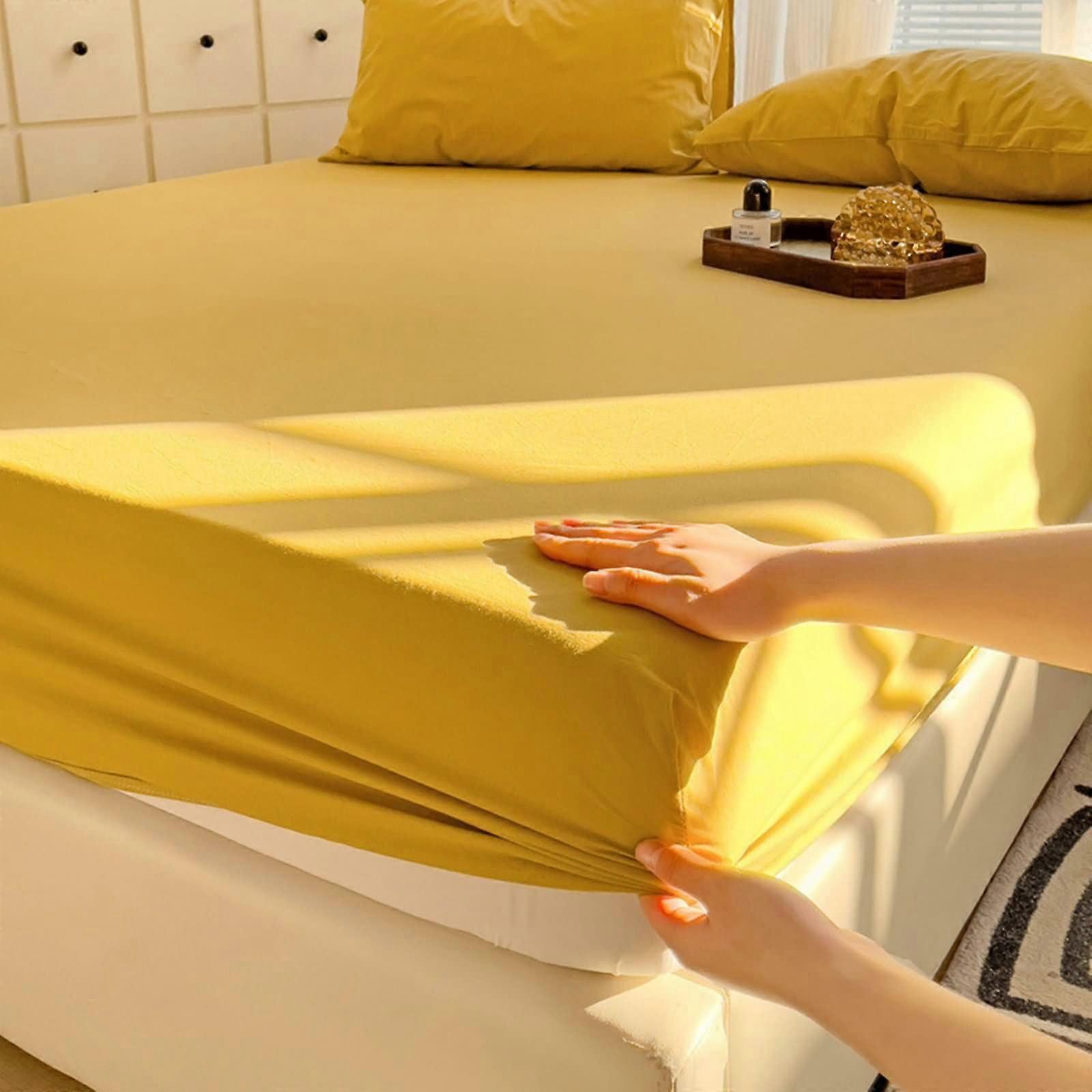 Washed Cotton Bed Sheet Set Queen Size 59"x79" Soft Solid Color Easy Care Bedding for Comfortable Sleep