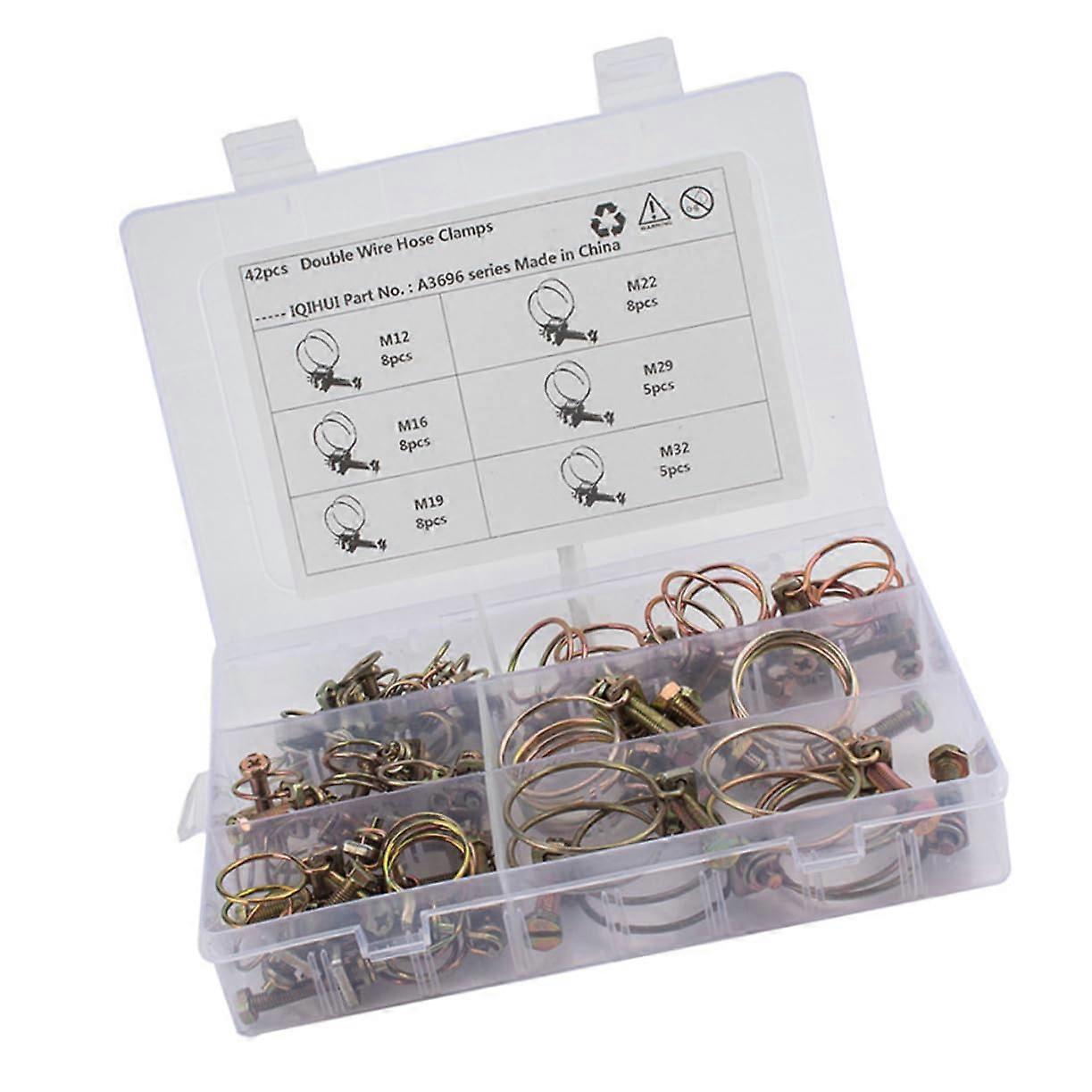 Adjustable Hose Clamp 42pcs Double Wire Hose Clamp Set Zinc Plated Wide Range Size for Outdoor Indoor Use