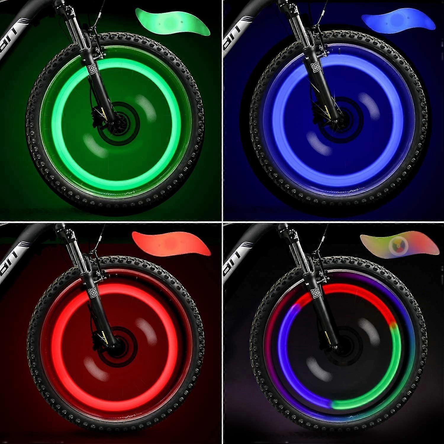 Led Wheel Lights (red+green+blue+multicolor) 4 Pack, Bike Wheel Spokes For Mtb Mountain Bike Bicycle Adults And Kids, Waterproof Tire Neon Led Lamp Wi