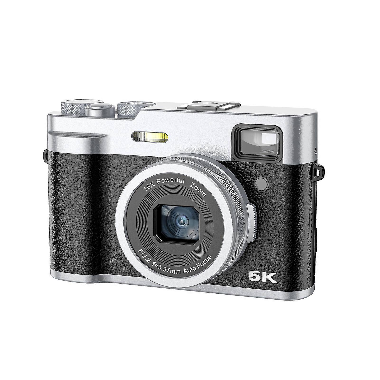 5K Ultra HD Compact Digital Camera - 16X Zoom, Stabilization, Rechargeable, Autofocus