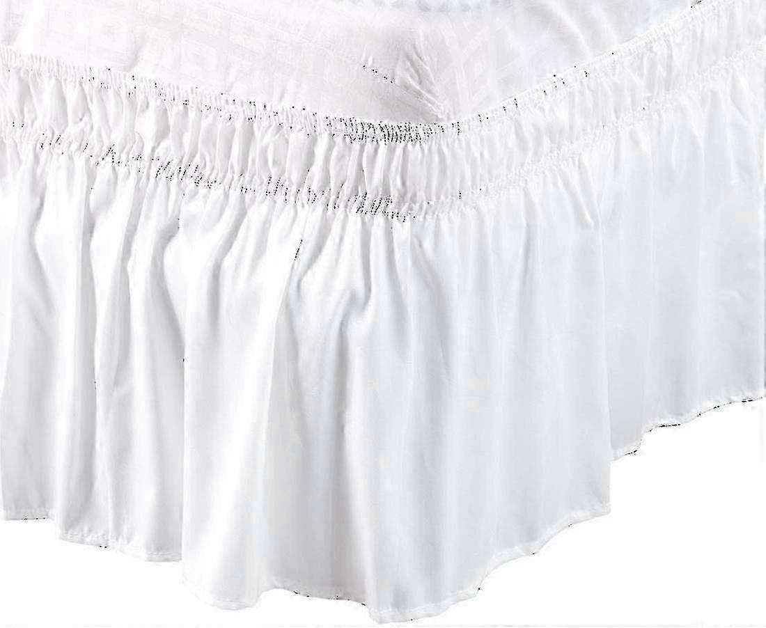 Elasticated Bed Skirt Ruffled Wrap Around Valance Sheet for Bed Base Frame, Brushed Microfiber Bedding with 38cm Snow White Ruffle