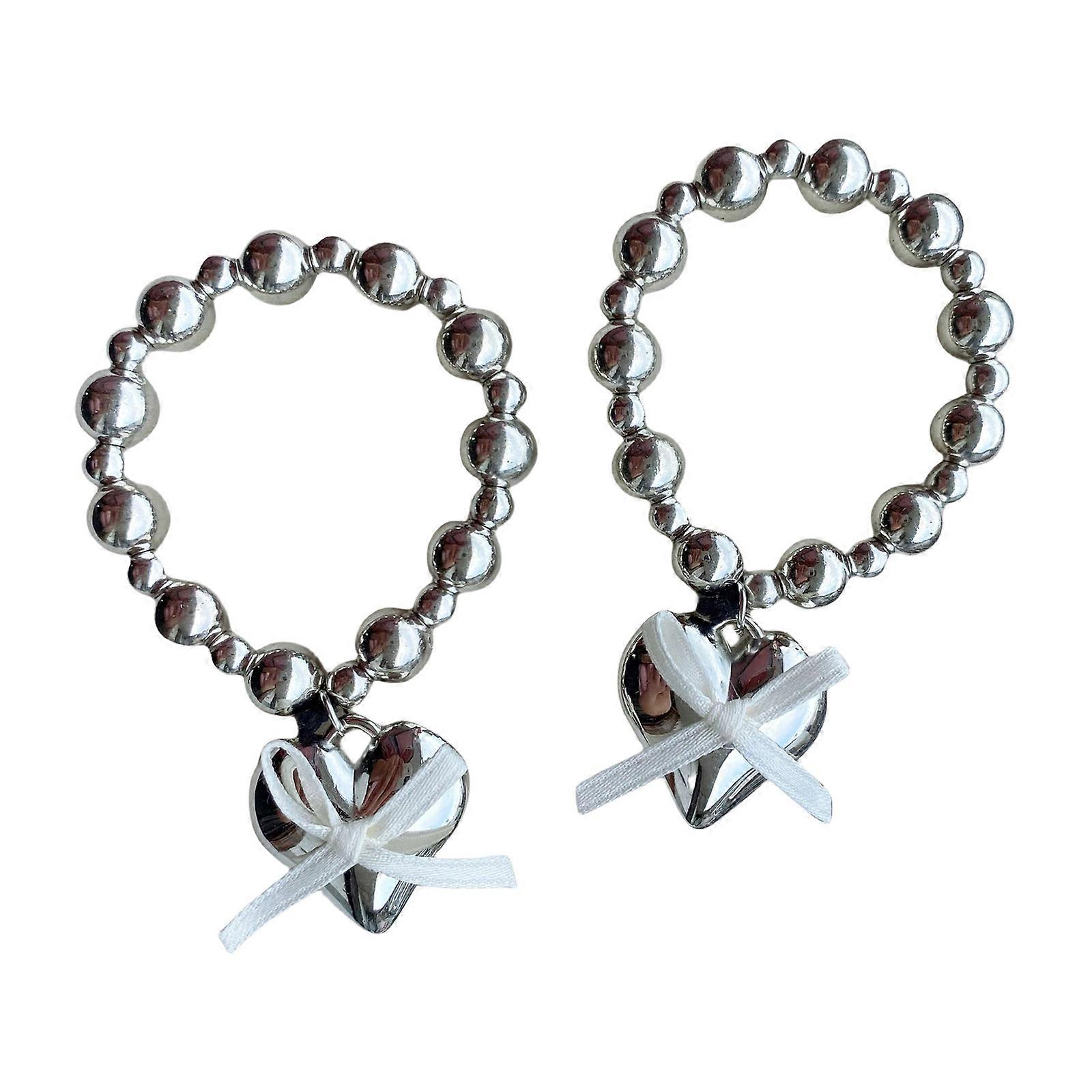 Set of 2 Sparkling Silver Love Elastic Hairband Heart Hair Rope Hair Elastic Band Hair Scrunchies for Girls and Women