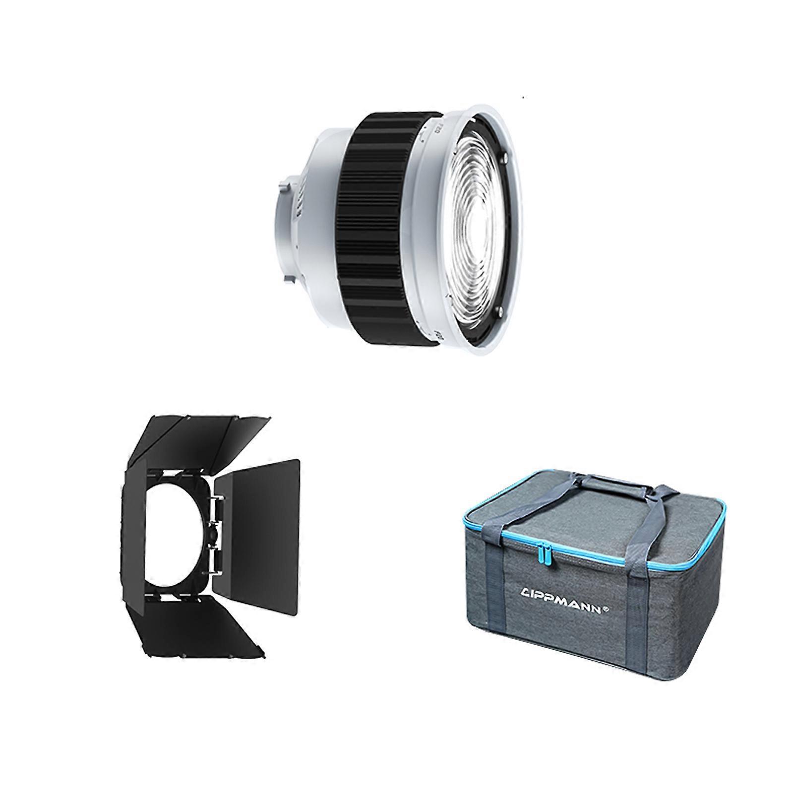Fresnel Lens for Bowens Mount 10°- 45° Optical Focusing 10X Brighter with Detachable 4 Leaf Barn Door for Studio Continuous Light Shaping Tool