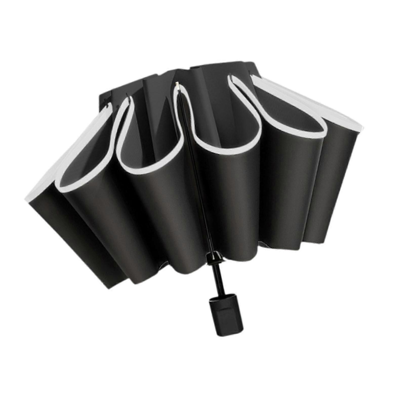 Folding Windproof Lightweight Personal Umbrella for Sun and Rain - Black