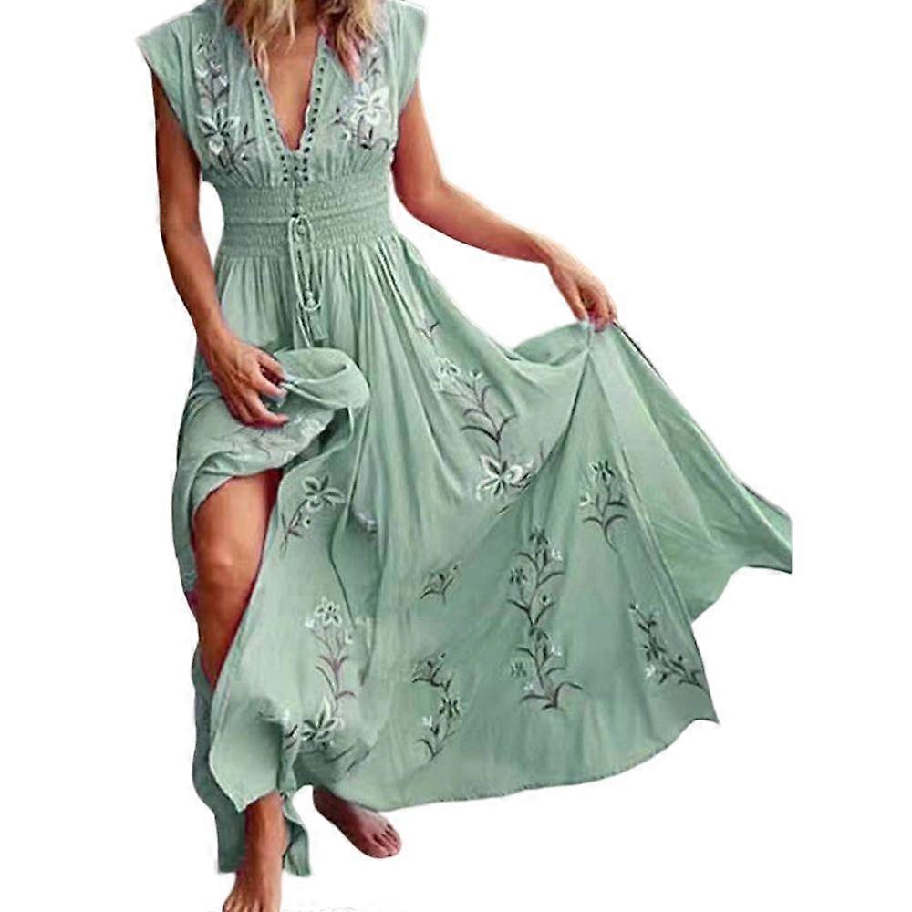 Womens Boho Floral Maxi Dress Ladies V Neck Summer Beach Holiday Long  Sundress | Fruugo IT