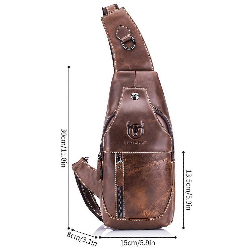 Men Leather Sling Bag Casual Shoulder Chest Crossbody Bag Hiking Travel Daypack