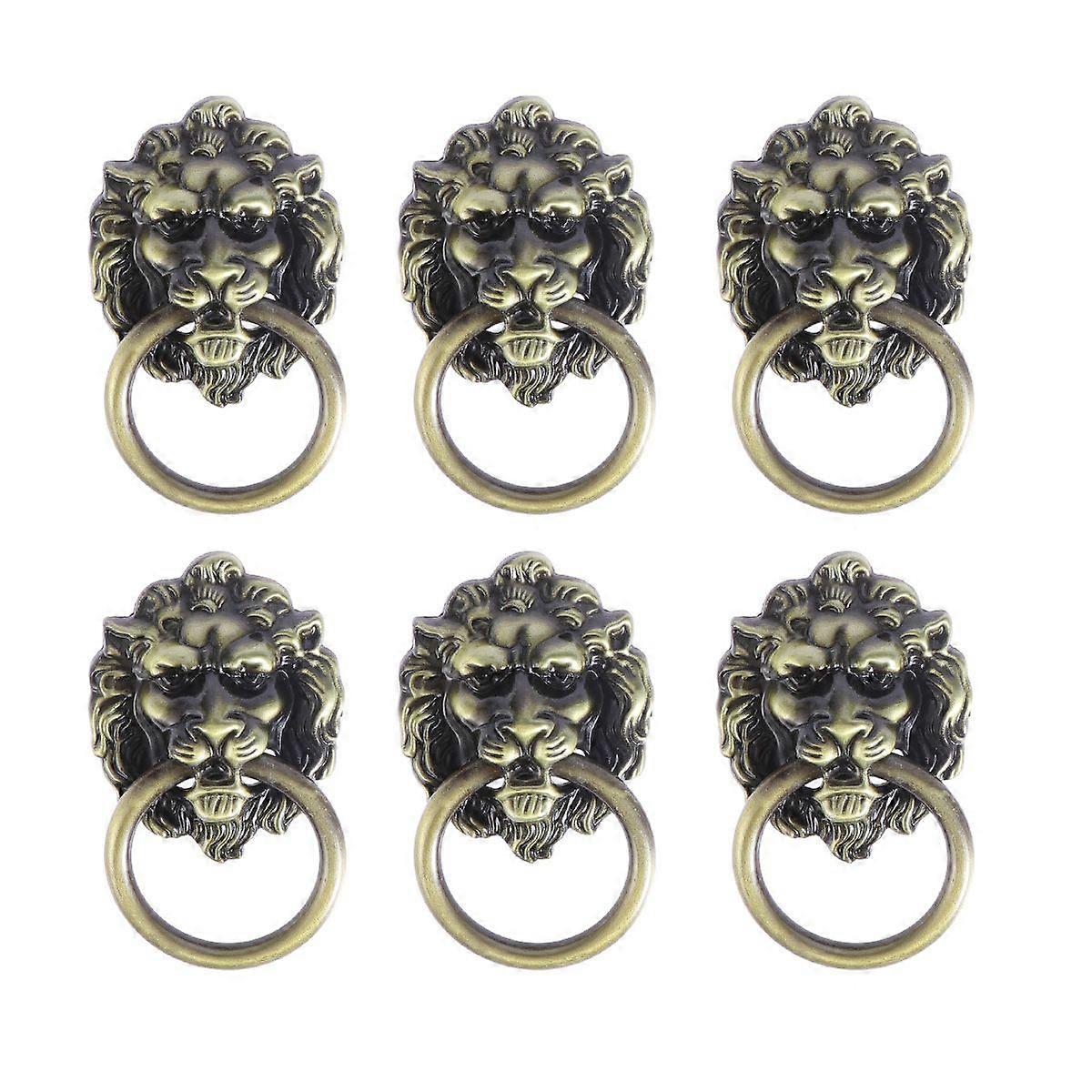 6pcs Drawer Cabinet Lion Head Pull Handle Knobs with Drawer Ring Door Rings Pull Handle Knobs for Home Bronze