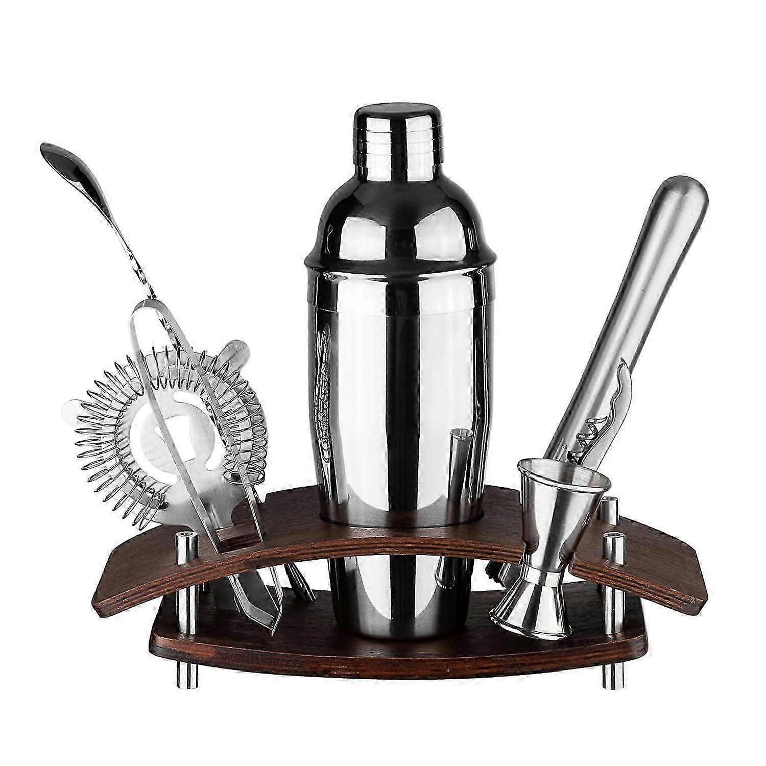 Cocktail Mixing Kit for Home Bartending: 9 Piece Set, Rotating Stand Bar Accessories, Essential Tools Included (Silver)