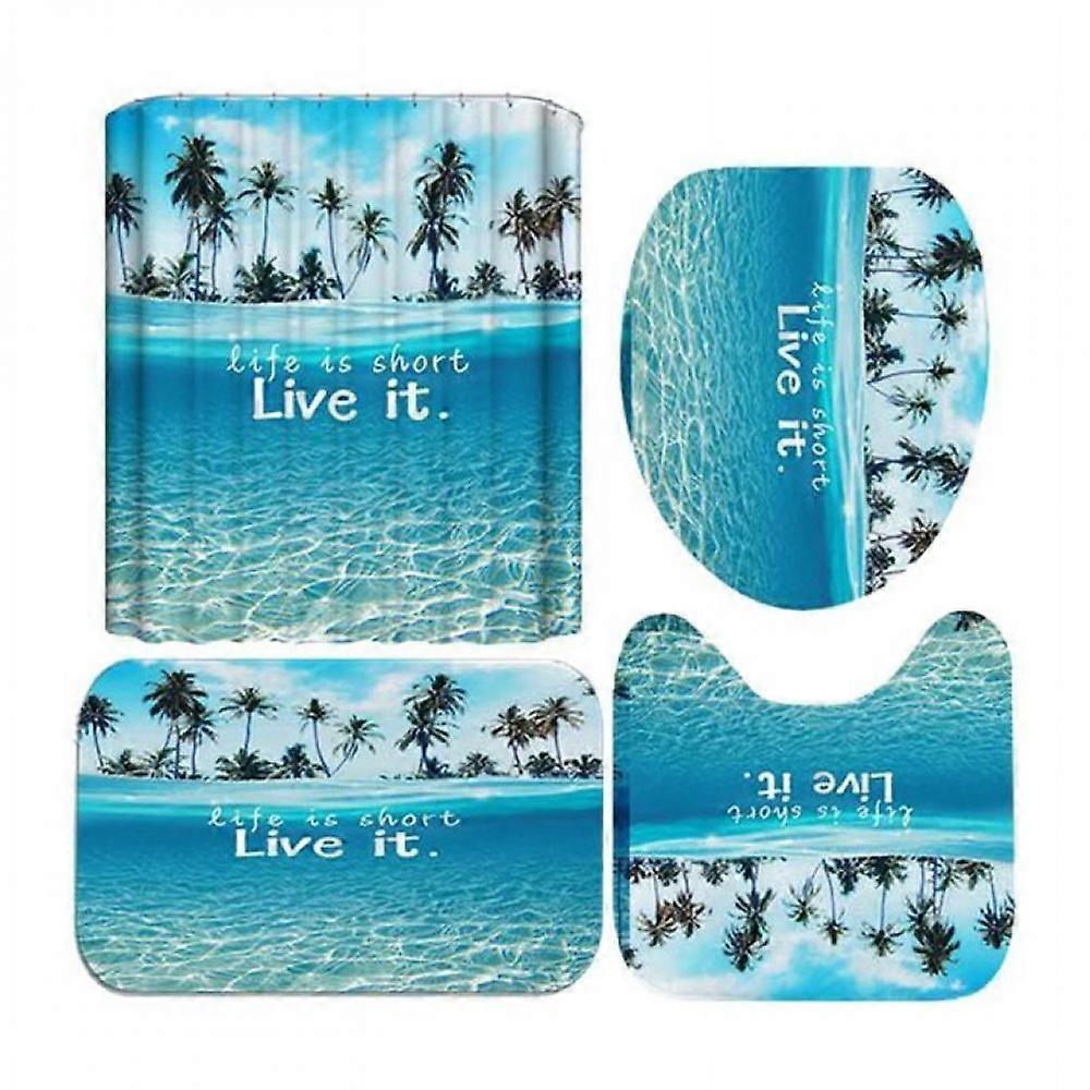 Beach print waterproof and mildew proof shower curtain - four piece set (180x180+three piece set) -750g