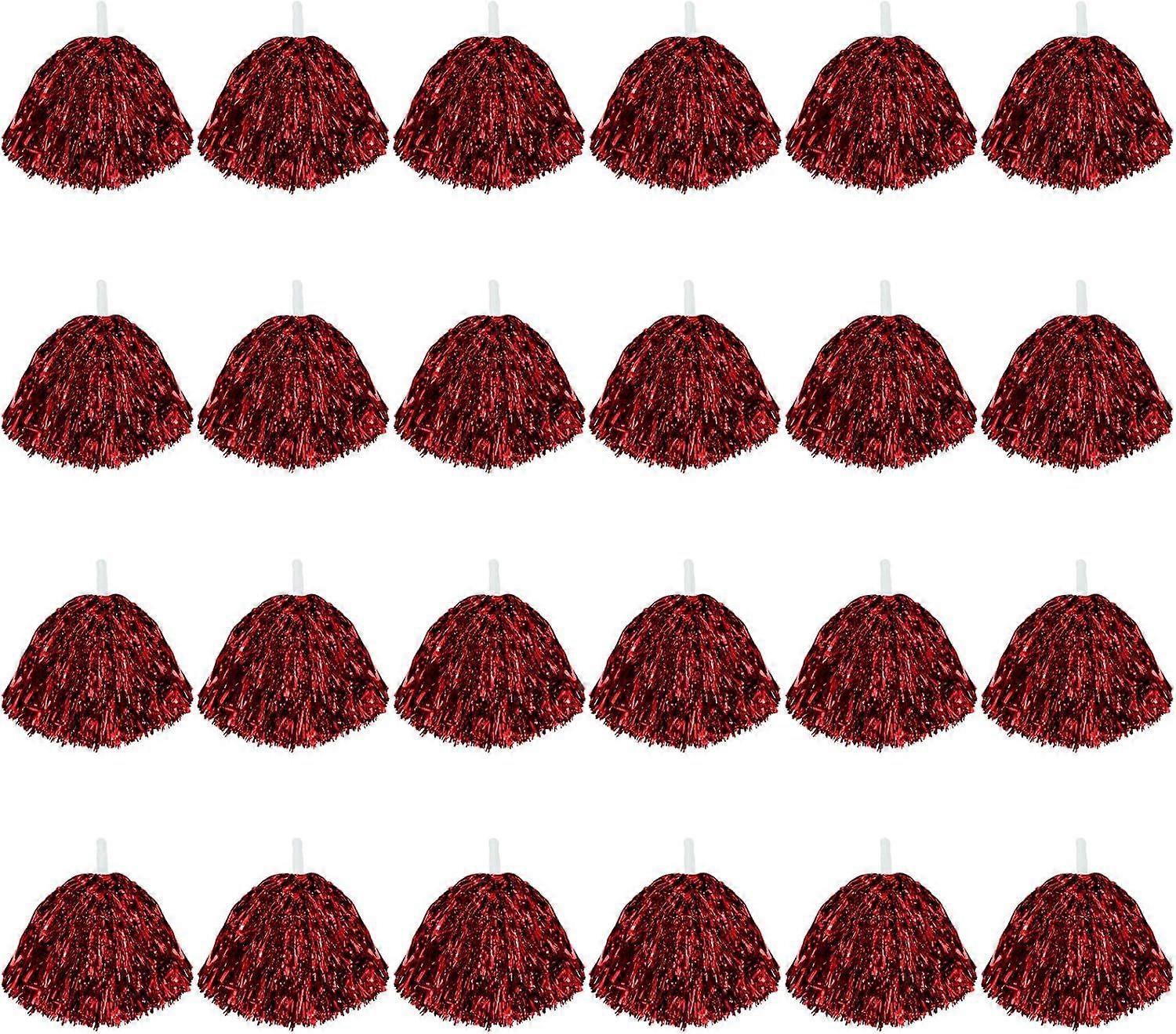 2025 Latest Model 24Pcs Cheerleading Pom Poms, 1 Dozen Handle Metallic Foil