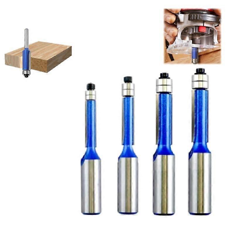 Biaxial Trimming Tool, Cutting Tools for Woodworking, SelfCentring Drill, 4 Pieces Shank Flush Trim Router Bit Set