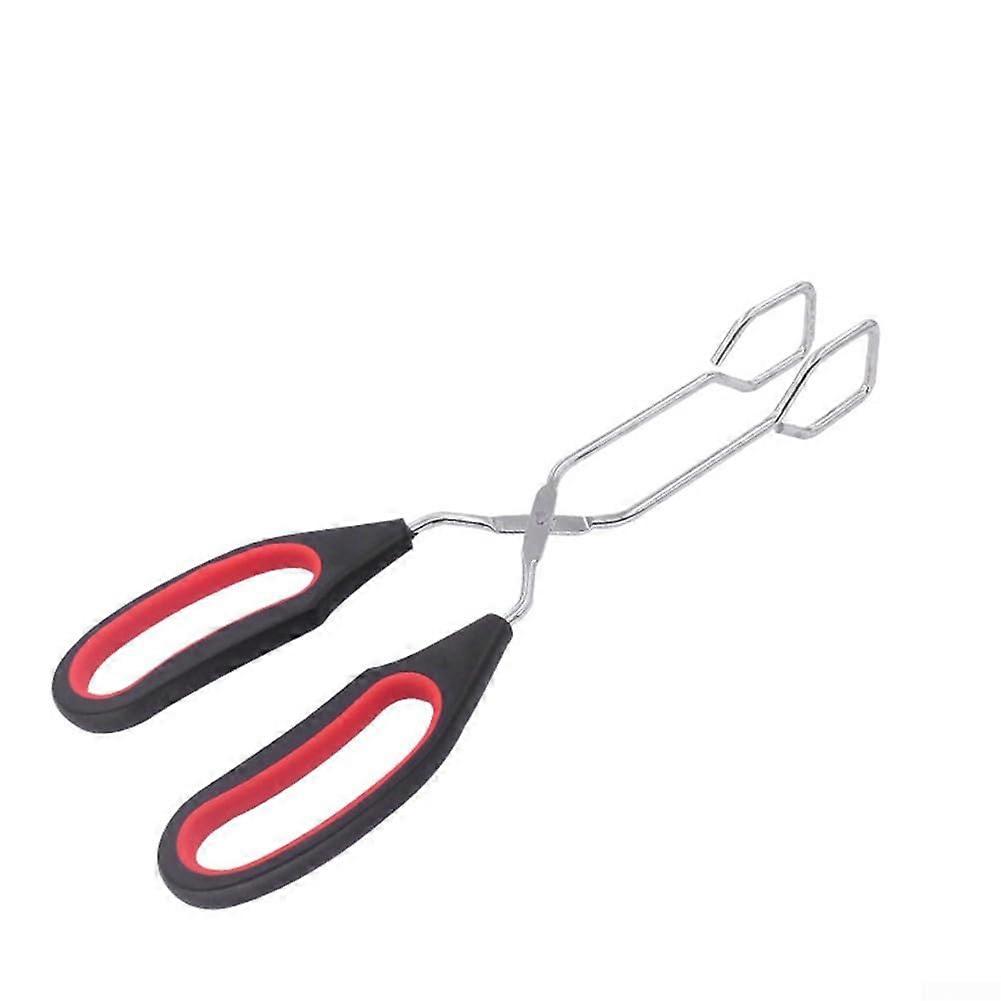 Kitchen Scissors with Long Handle and Grill Tongs for Cooking and Baking – Red Food Tongs, Size Small, Ideal for Bread and Food Handling