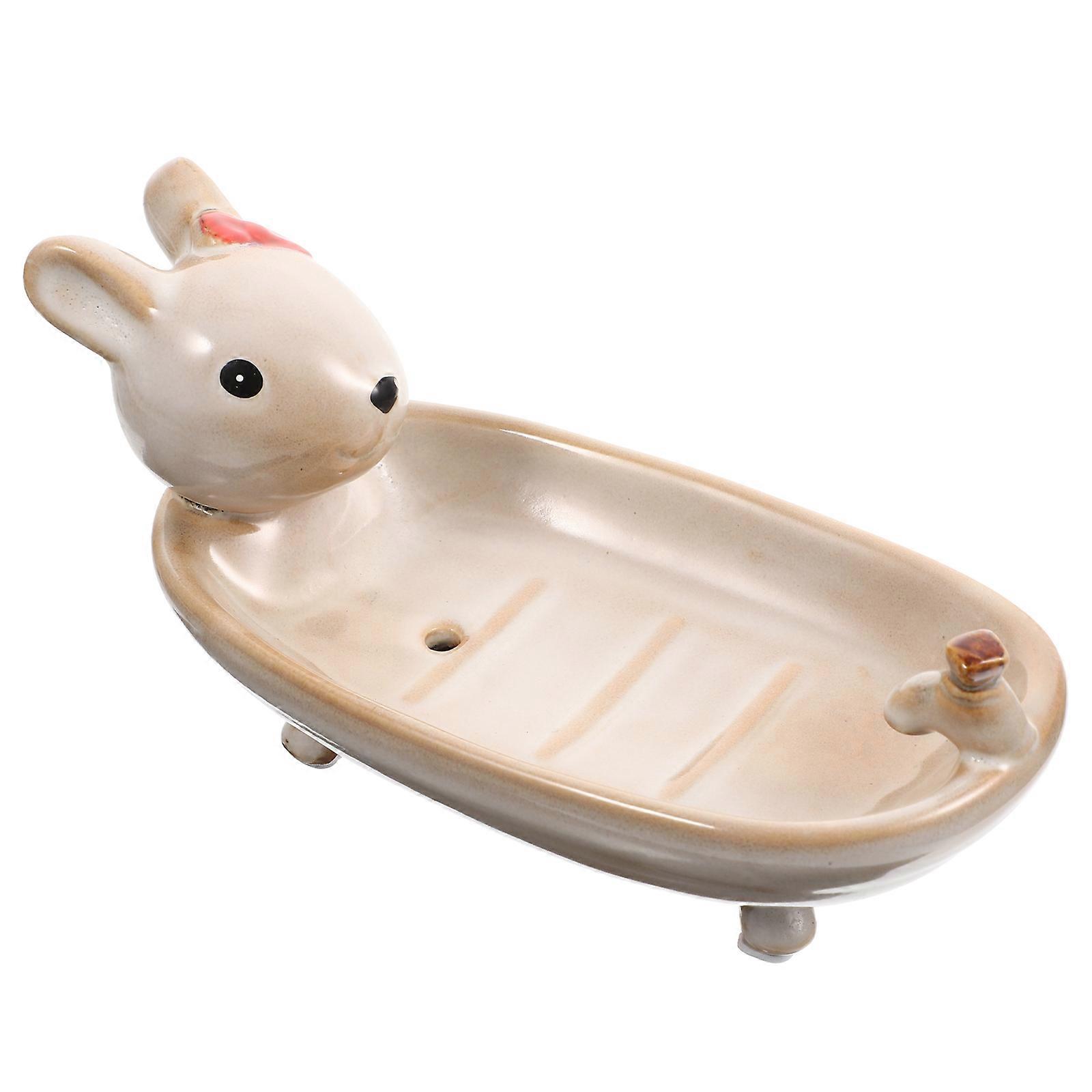 Ceramic Soap Dish Rabbit Shape Bathroom Drainage Small Tray For Bathroom 1Pack