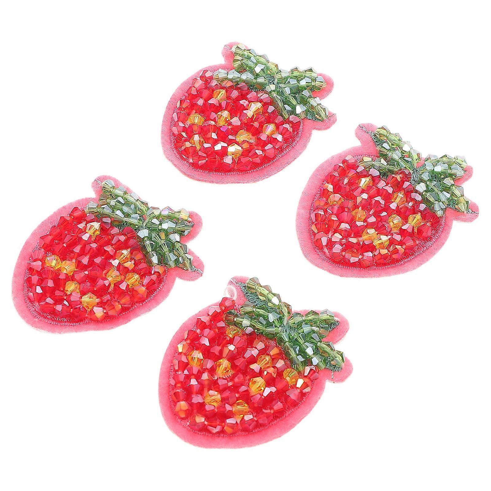 Strawberry Patches Stick On Diy Design For Women Craft Enthusiasts Red Non-Woven Fabric Crystal 4Pack