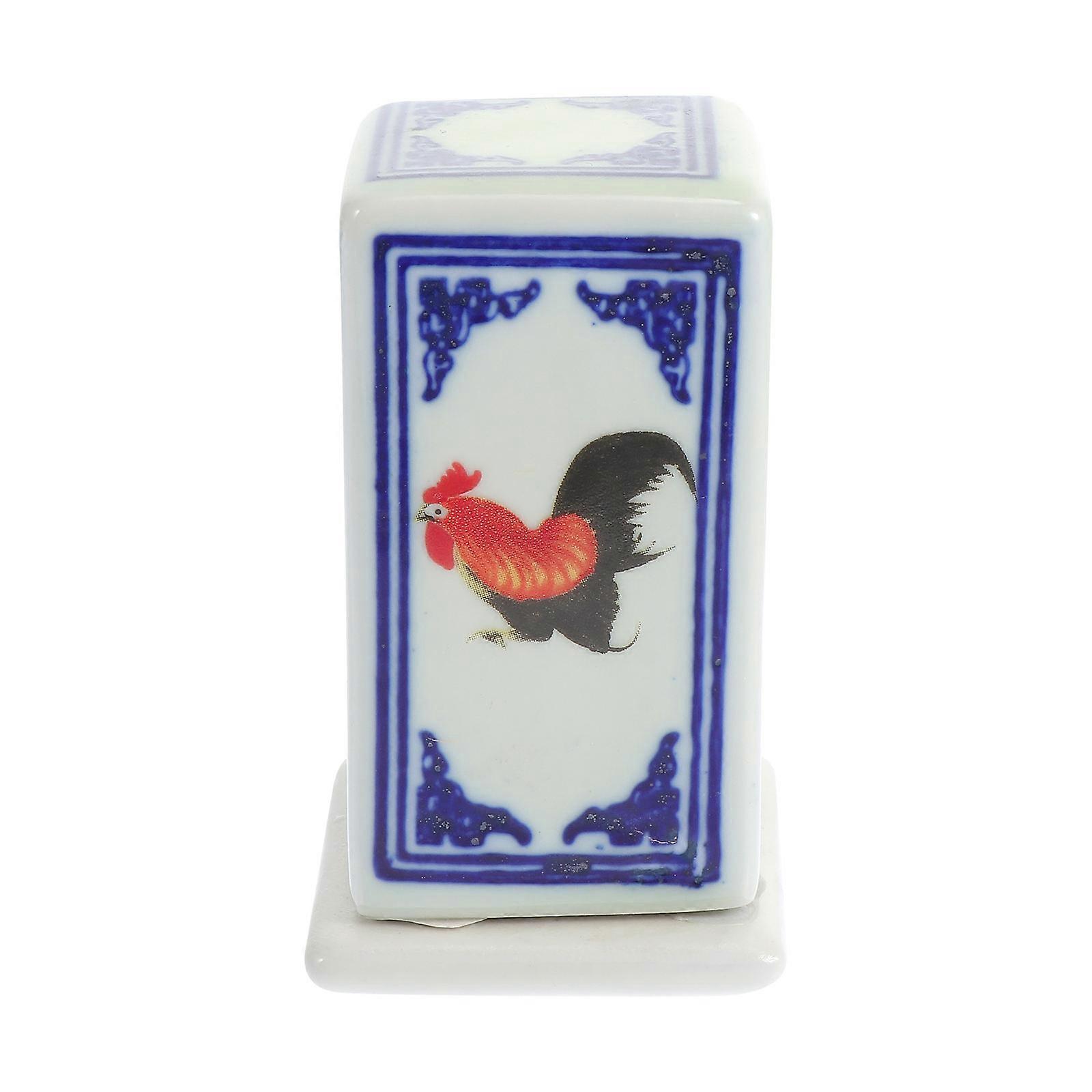 Decorative Toothpick Holder Rooster Elements Toothpick Storage Box Family Users Blue Ceramic 1Pcs