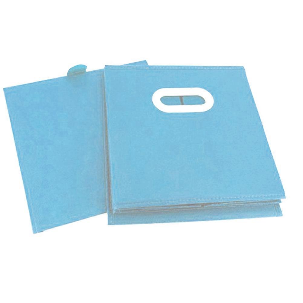 Blue Cloth Storage Bin with Lid Non Woven Fabric Folding Basket with Plastic Handle for Laundry, Clothes, Books, and Crafts Organization
