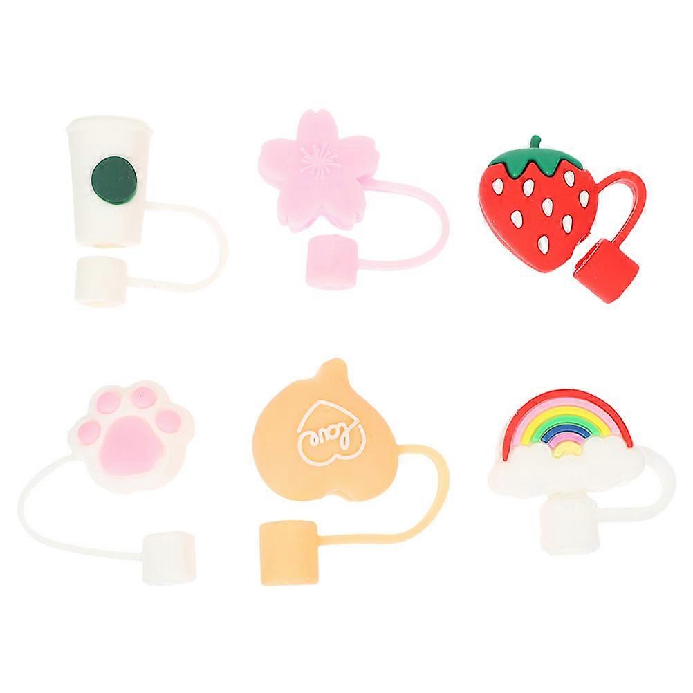 6pcs Adorable Cartoon Straw Caps Dust Proof Decorative Covers, Lightweight & Practical for Parties, Picnics & Daily Use High Grade Material with