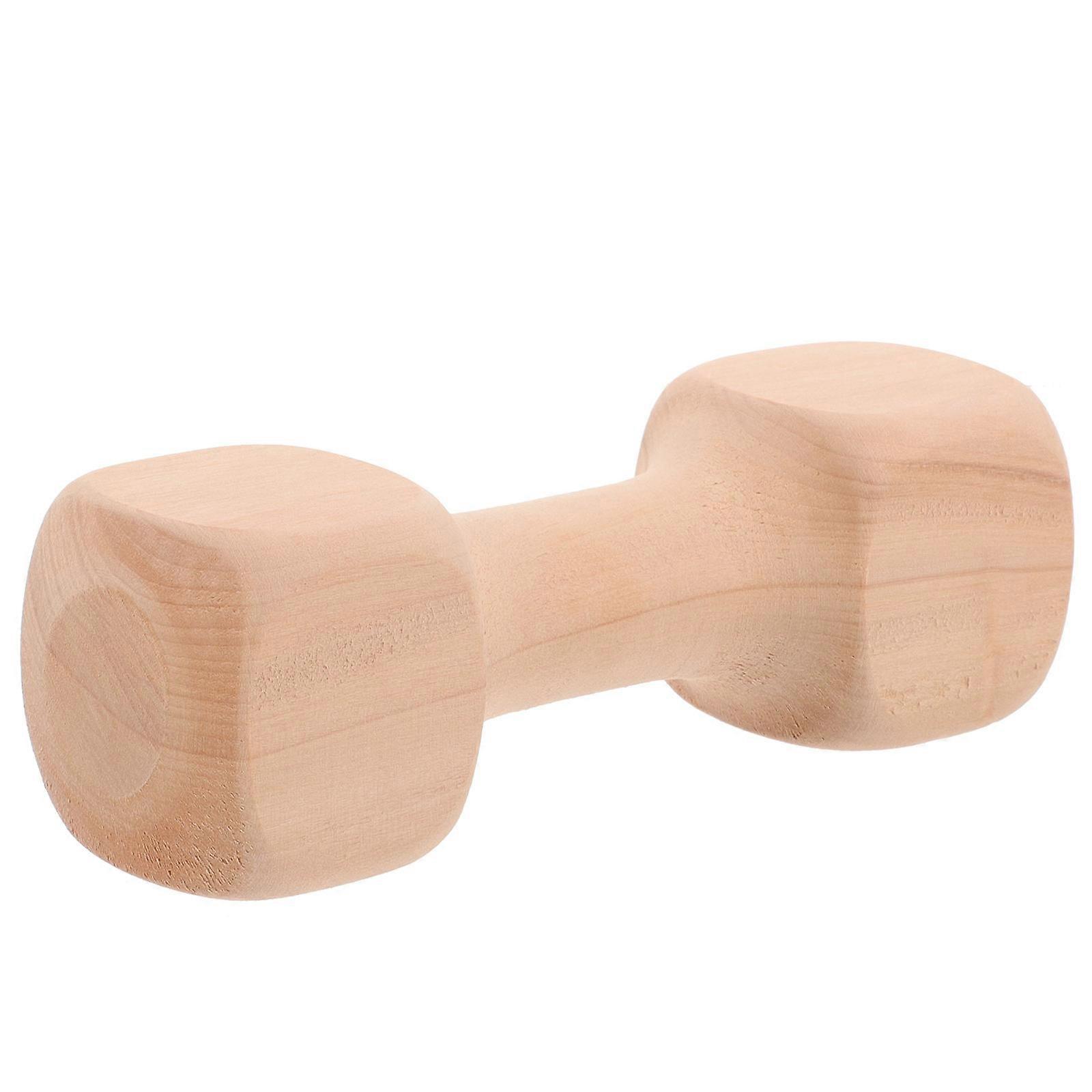 Khaki Dumbbell Shaped Wooden Chew Toy for Pets Portable and Interactive 3.5 Inches