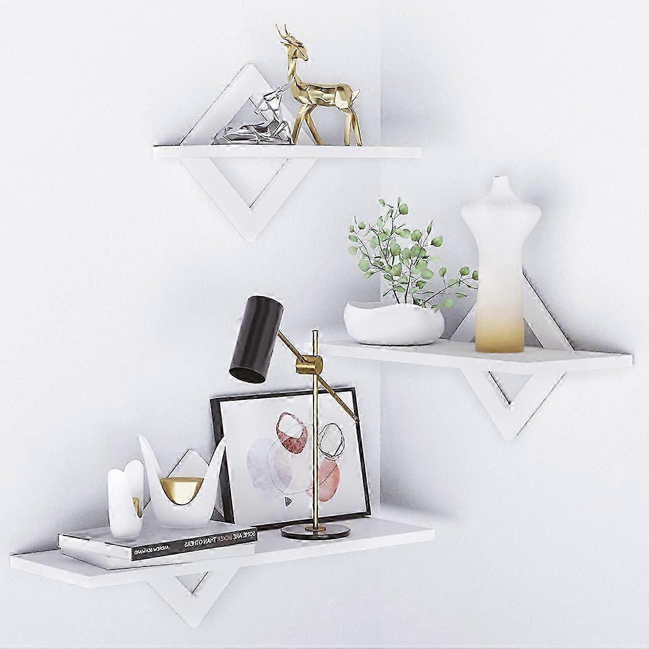 مجموعة أرفف خشبية عائمة من 3 - 9 كجم حمولة قصوى لغرفة المعيشة وغرفة نوم ومكتب وحمام ومطبخ (أبيض)