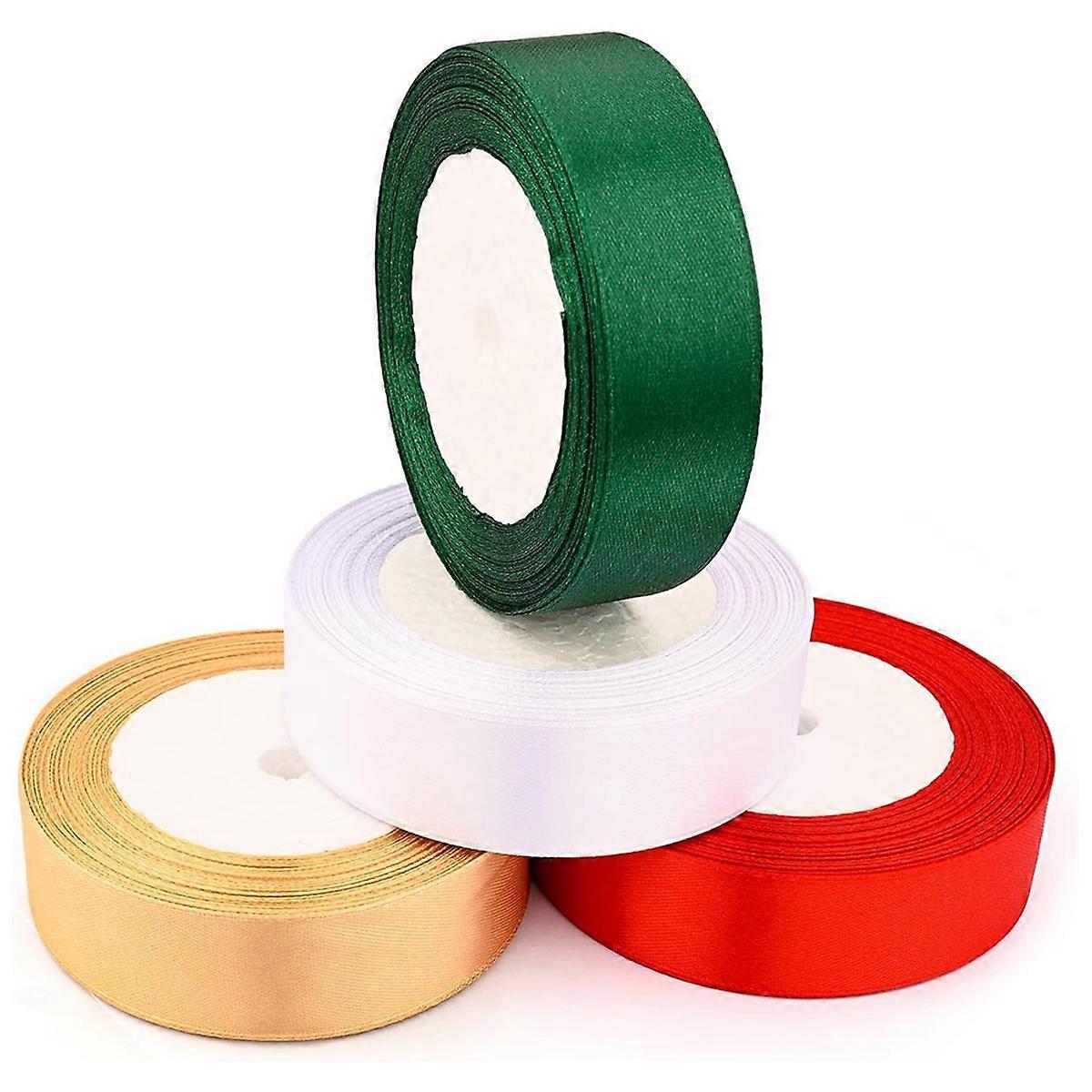 4 Rolls 100 Yards Christmas Satin Ribbon Gift Wrapping Ribbon