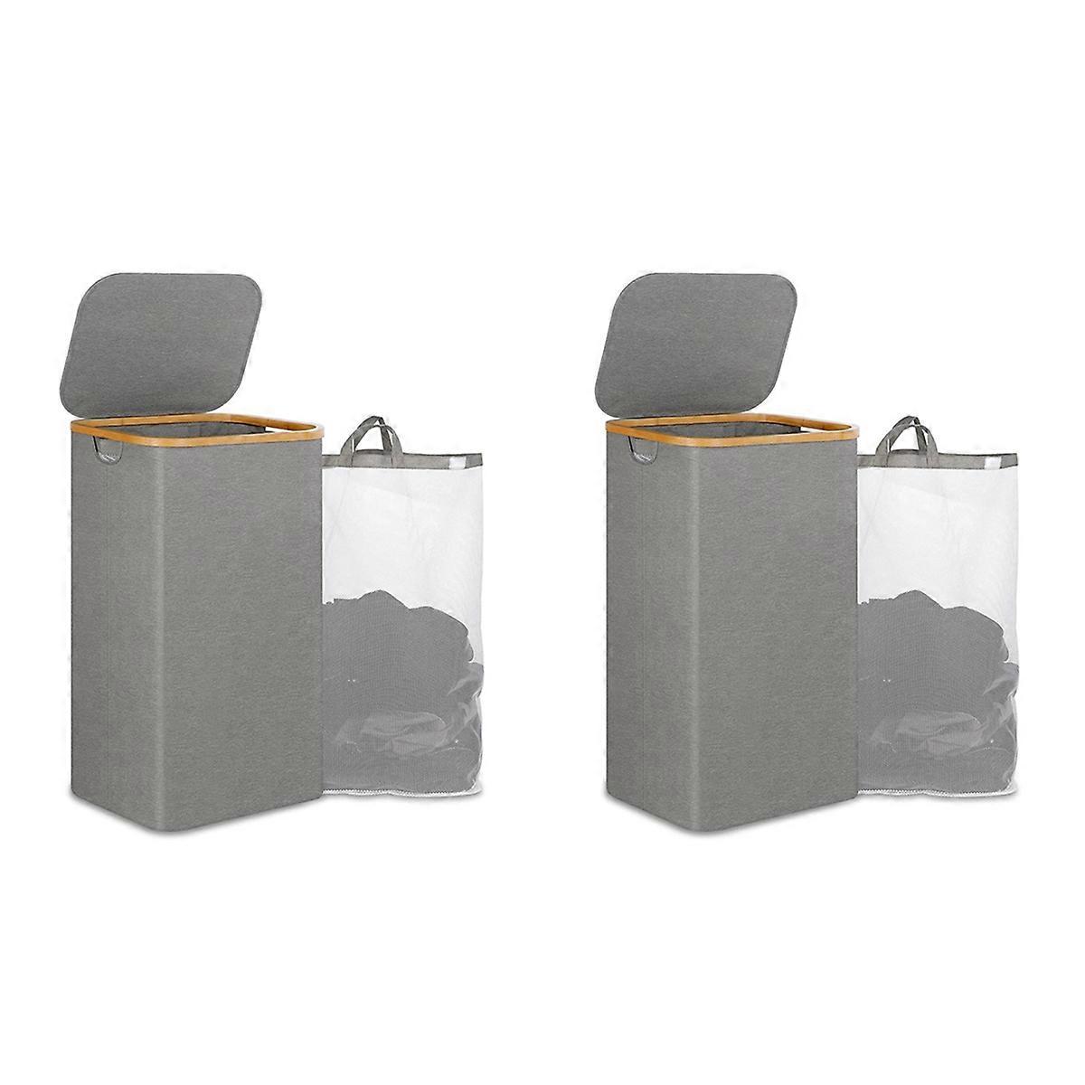 Laundry Hamper with Handle and Lid, Basket Organizer Grey