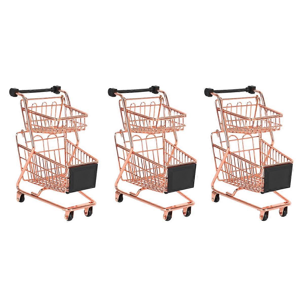 Mini Double Layers Shopping Cart Model Wrought Rose Gold