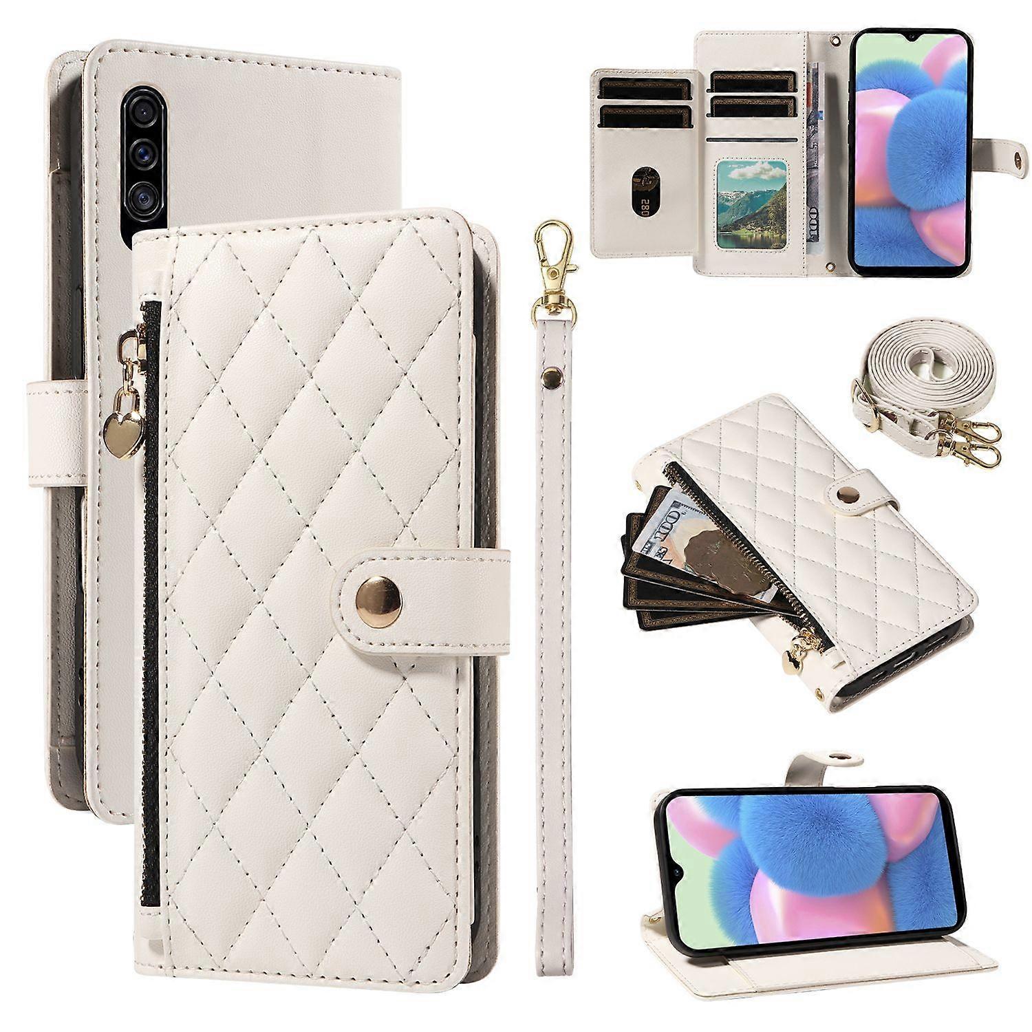 Case for Samsung Galaxy A50/A50S/A30S Shockproof Premium Zipper Pocket Wallet Card Holder Leather Cover with Detachable Wrist and Shoulder Strap Compa