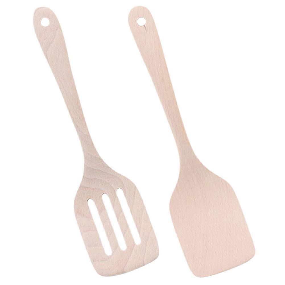 Large Griddle Spatula Baking Tool Khaki Wood Beechwood 11.79X2.95X0.39in 2Pcs