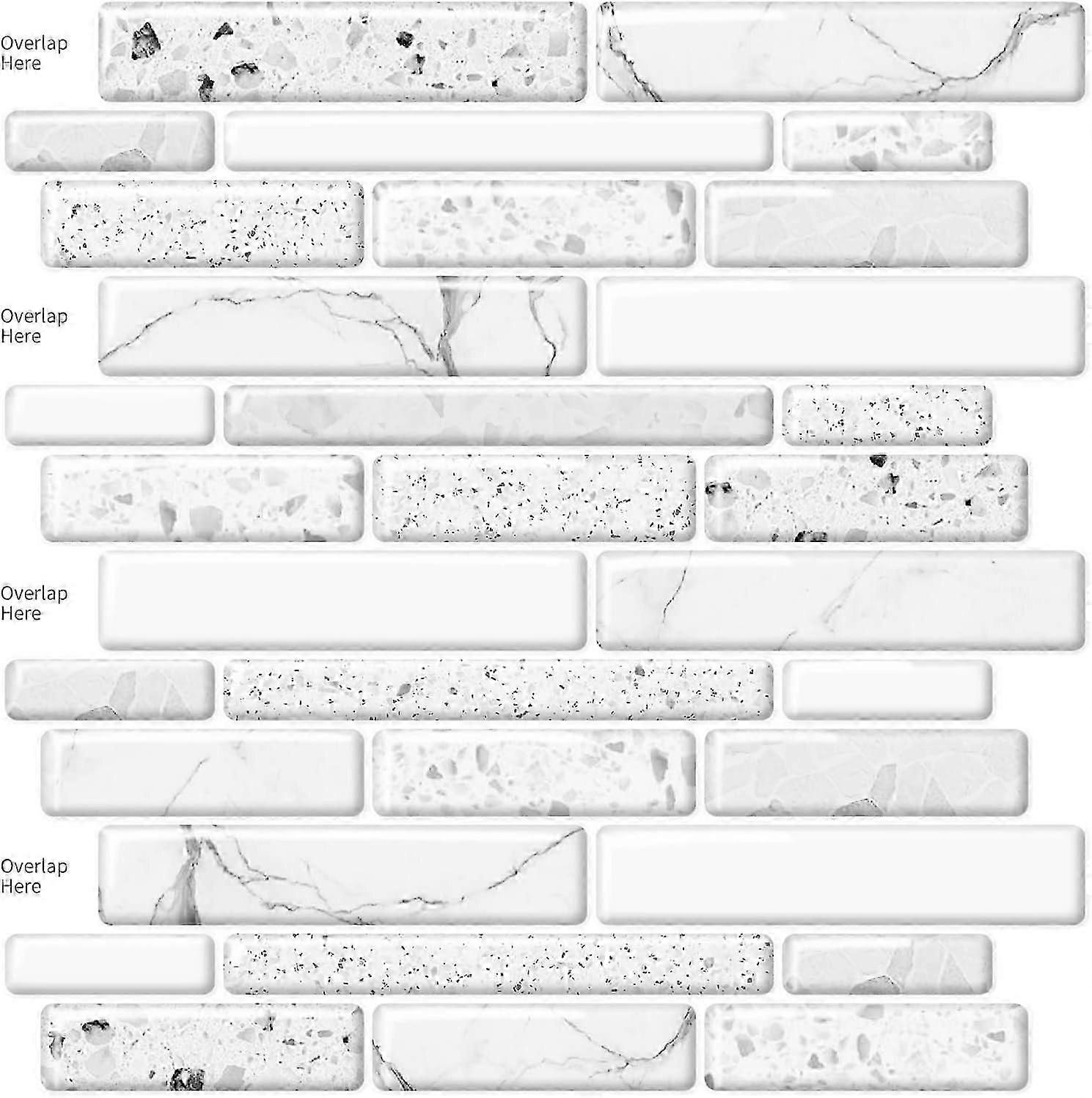 Self-Adhesive Stone Pattern Kitchen Backsplash Tiles - White (10 Sheets)