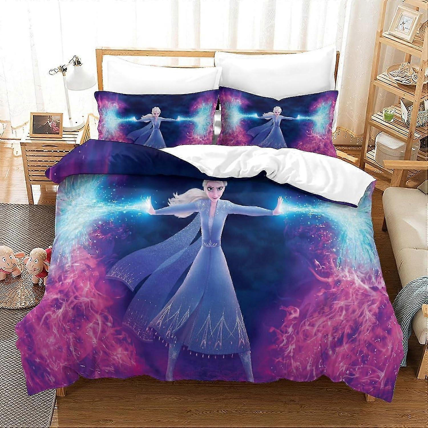 Conjunto de capa de edredom de tamanho duplo Conjunto de cama com estampa congelada Microfibra macia Fácil de cuidar respirável para todas as idades