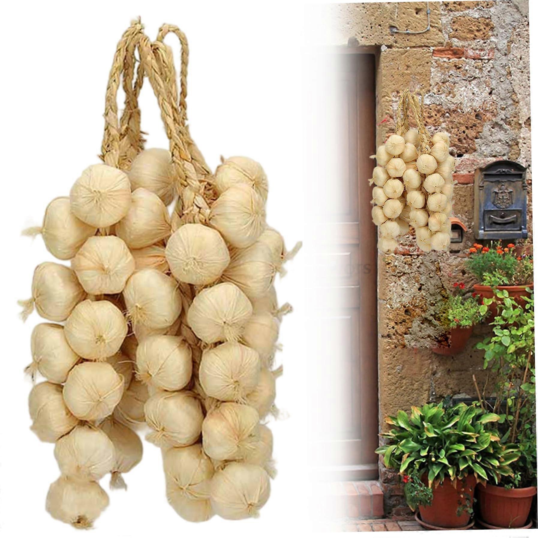 5pcs Fake Garlic String, Realistic Artificial Vegetable Decor for Home Kitchen, Photography Props, 23-inch Length