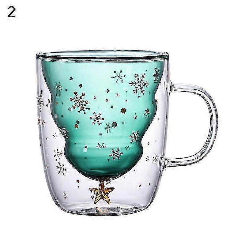 250ML Double Layer Xmas Tree Shape High Borosilicate Glass Heat-resistant Coffee Mug