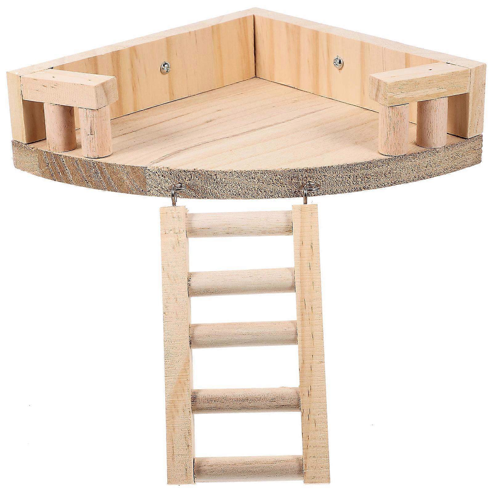 Chinchilla Ladder Toy Decorative Hamster Platform Indoor Play Wooden Two-Tier 17x17x5cm Exercise Limb Strength 1Set