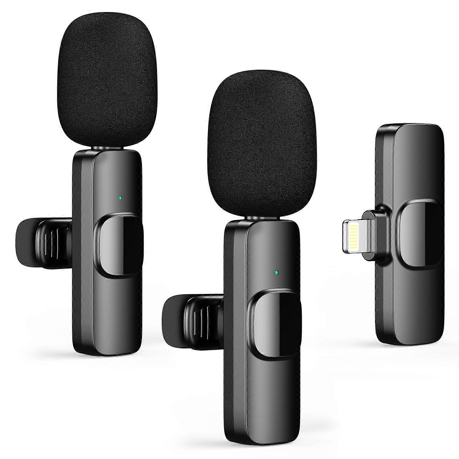 2.4GHz Wireless Lavalier Mic for iPhone  Plug  Play Mini Mic for Vlogging (2 Mics)