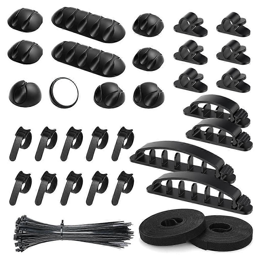 Selfadhesive black cable clip sleeves, reusable cable ties for computer package 2.