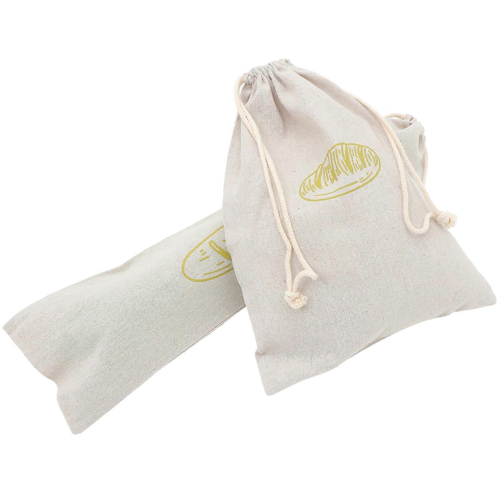 Reusable Linen Bread Bag Food Storage Portable Pouch Drawstring Closure 2Pcs