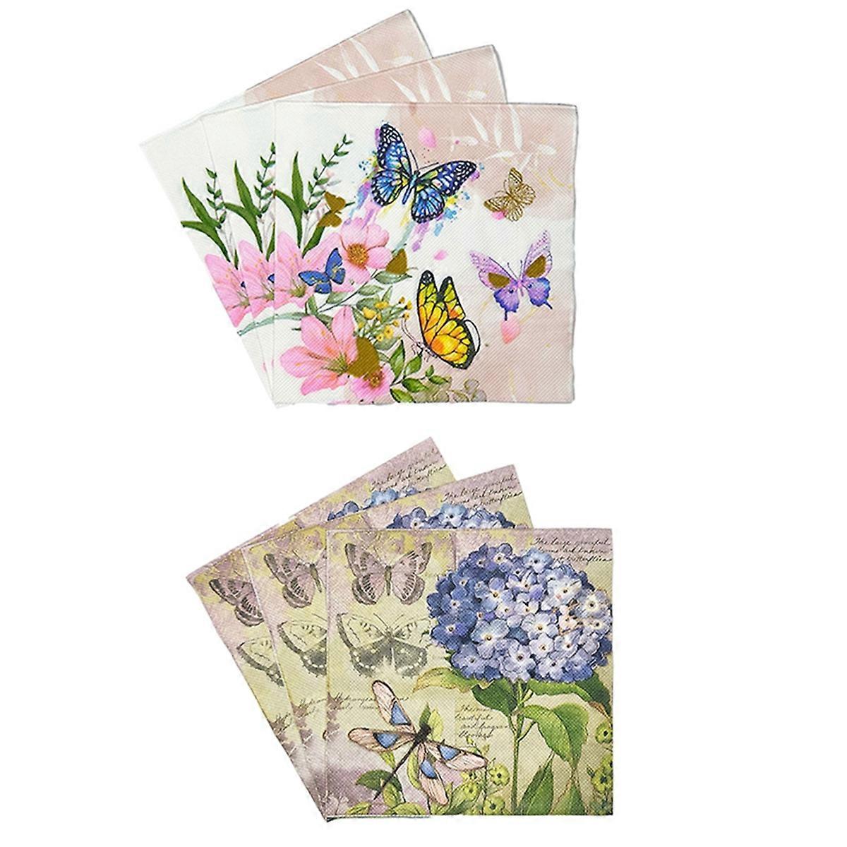 6packs 20Pcs/Pack 33x33cm Flower Butterfly Printed Paper Disposable Table Dinner Napkin Tissues Wed