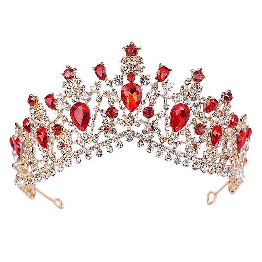 Baroque Style Bridal Crown with Rhinestones for Wedding Parties in Red Color