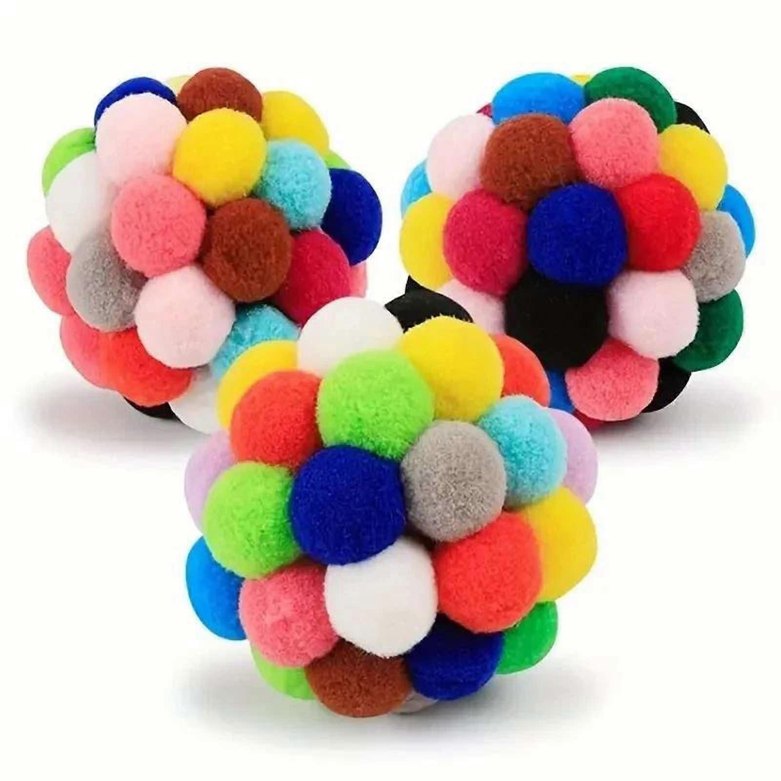 3PCS Cat Toy Plush Ball Pet Elastic Bell Ball Self Hi Ball Play Cat Colorful Wool Ball Small Size 3 pcs