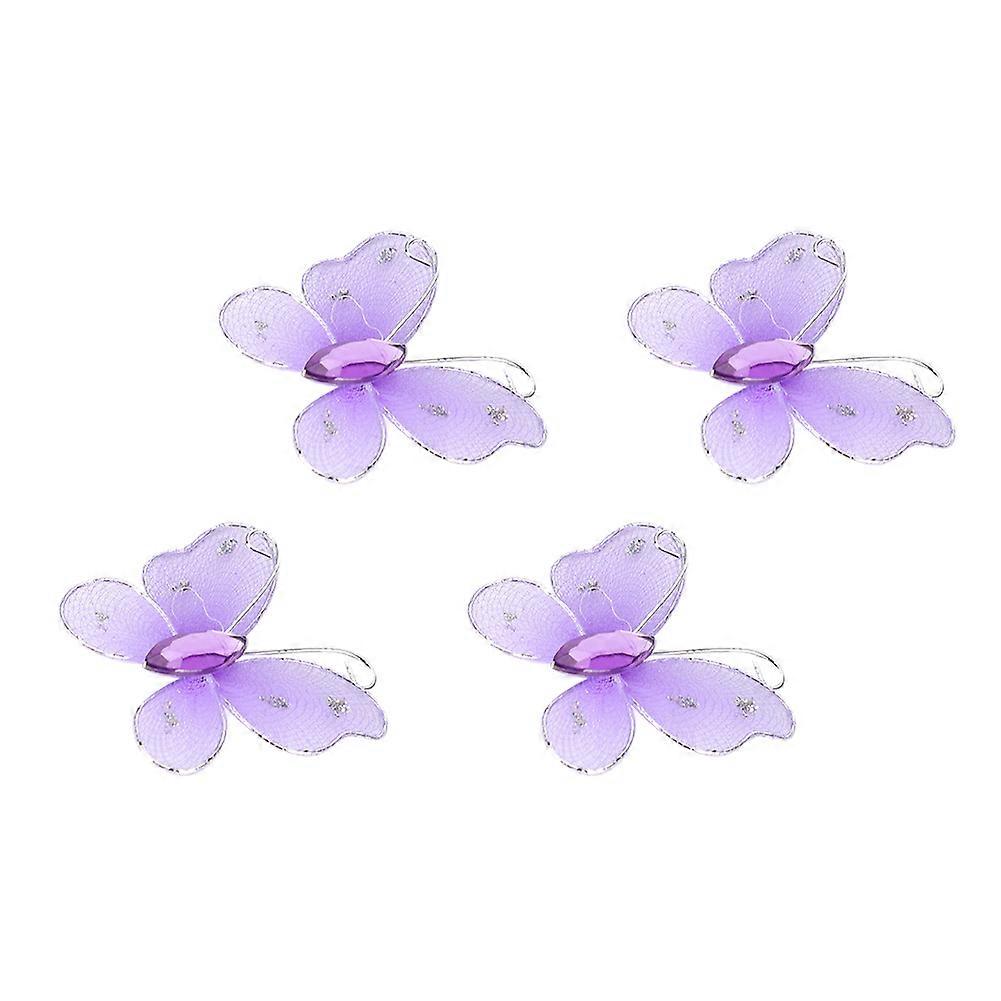 30pcs Wired Mesh Glitter Butterflies with Artificial Gem DIY Handmade Crafts for Weeding Party Home DecorationPurple